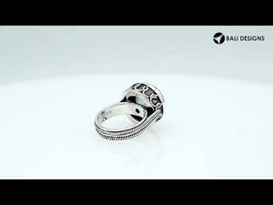Sterling Silver Mystic Quartz Round Designer Ring With Rope Detailing, Mirror Polished Oxidized Finish