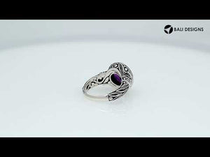 Sterling Silver Round Amethyst Quartz Ring With Filigree Detailing And Polished Finish
