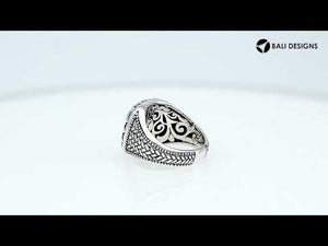 Wholesale sterling silver men’s ring with bold square-top woven texture, handcrafted Bali artisan jewelry in bulk.