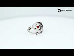Sterling Silver Garnet Quartz Rope Design Heritage Ring With Balinese Craft Detailing.
