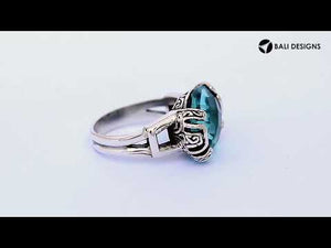 Sterling silver Balinese design ring with oval shape Amethyst Quartz stone