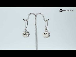 Sterling Silver Citrine Quartz round earrings with Balinese carvings handcrafted in Bali with polished and oxidized finish.