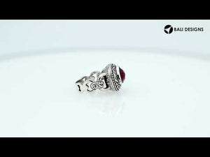 Sterling silver Balinese design ring with triangle shape Ruby Stone