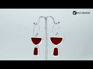 Sterling Silver Red Coral Half Moon Tapered Drop Designer Earrings Wholesale