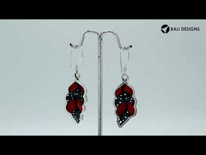 Red Coral Silver Leaf Filigree Earrings For Wholesale
