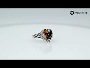 Handcrafted Citrine Quartz heart-cut sterling silver ring with ornate Balinese detailing