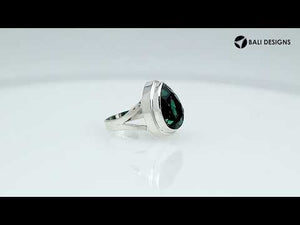 Sterling Silver Ring With Green Quartz, Teardrop Bezel Designer Ring, Mirror Polished Finish