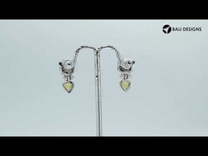 Sterling Silver Earrings With Cushion Smoky Quartz Top And Trilliant Citrine Quartz Drop.