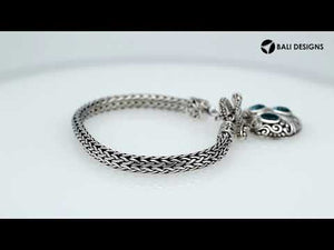 Wholesale Sterling Silver Woven Bracelet With Blue Topaz Quartz Heart Medallion