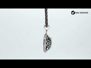 Sterling silver round pendant with amethyst quartz center and alternating peridot and blue topaz quartz, wholesale jewelry Indonesia