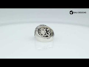 Sterling Silver Leaf Pattern Ring With Rainbow Moonstone