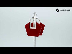 Red Coral sterling silver geometric hoop earrings