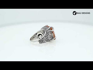 Sterling Silver Cushion Morganite Quartz Ring With Balinese Scroll Engraving