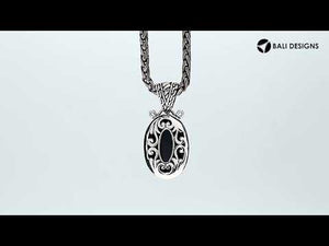 Black Onyx 925 Silver Oval Pendant With Antique Bali Design For Wholesale Jewelry Orders