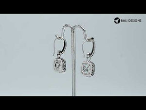 Wholesale sterling silver cushion Blue Topaz Quartz hook earrings with ornate silver detailing