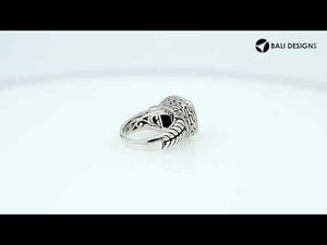 Wholesale Black Onyx Quartz And Cubic Zirconia ring in sterling silver with cushion-cut stone and detailed Balinese band.