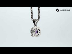 Wholesale Green Quartz cushion-cut sterling silver pendant with Balinese scroll design, handcrafted in Bali.