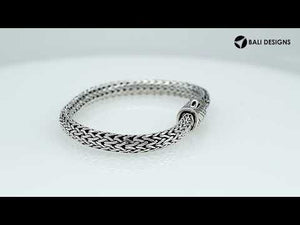 Sterling Silver & 18K Gold Bali Wheat Bracelet Featuring Angled Stripe Dual-Tone Clasp With Handcrafted Balinese Weave