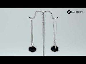 Wholesale sterling silver oval hook earrings with Black Onyx stone