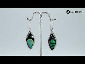 Wholesale sterling silver marquise earrings featuring Abalone Shell with ornate decorative silver accents.