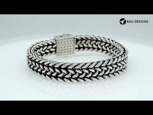 Wholesale sterling silver oxidized Bali weave bracelet with white cubic zirconia clasp handcrafted in Bali, Indonesia.