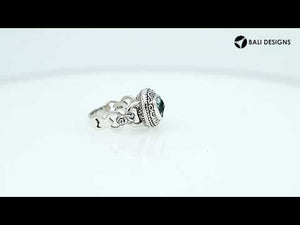 Sterling silver Balinese design ring with triangle shape Blue Topaz Quartz stone