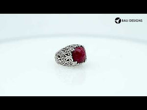 Sterling Silver Balinese Scroll Pattern Ring With Ruby