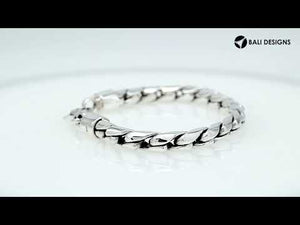 Sterling Silver Bali Handcrafted Wide Link Chain Bracelet With Secure Lobster Lock.