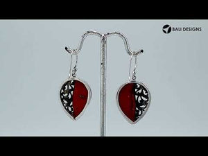 Sterling silver teardrop earrings with Abalone Shell and Balinese scrollwork design