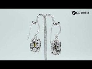 Sterling Silver Cushion Citrine Quartz Earrings With Ornate Scroll Frame Handcrafted In Bali