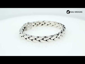 Wholesale sterling silver handwoven chain bracelet with decorative carved clasp – artisan Bali jewelry, bulk silver bracelets supplier