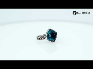 Sterling Silver Cushion Shape Designer Statement Ring With London Blue Topaz Quartz For Wholesale