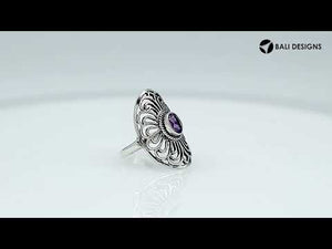 Sterling Silver Oval Shape Ring With Amethyst Quartz In Balinese Designer Style