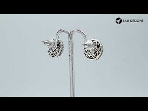 Wholesale Sterling Silver Bali Swirl Garnet Quartz Stud Earrings With Oxidized Detailing Handcrafted In Bali