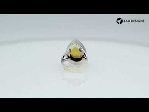 Sterling Silver Ring With Citrine Quartz, Teardrop Bezel Designer Ring, Mirror Polished Silver Finish