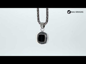 Sterling Silver Cushion Pendant Featuring Black Onyx With Rope-Edge Detailing.