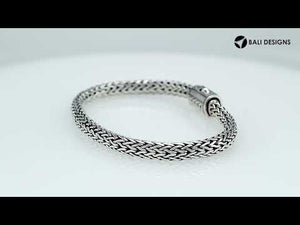 Sterling Silver & 18K Gold Bali Wheat Bracelet With Minimalist Dual-Tone Geometric Clasp And Handcrafted Balinese Weave