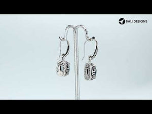 Sterling silver cushion earrings with Blue Topaz Quartz and ornate scroll design for wholesale collections.