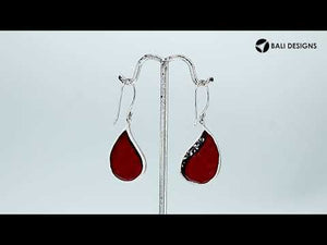 Wholesale sterling silver teardrop earrings with shimmering black shell inlay and Balinese scroll detailing, handcrafted in Bali