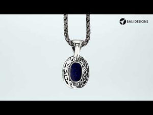 Sterling silver Lapis oval pendant with Balinese detailing and enhancer bail.