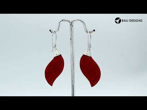 Wholesale sterling silver Red Coral Shell leaf earrings handcrafted in Bali