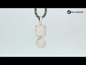 925 sterling silver pendant with mother of pearl in square and round shapes connected by hinge