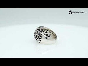 Sterling Silver Leaf Pattern Ring With Amethyst Quartz