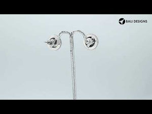 Sterling silver stud earrings with Gray Pearl and dotted Balinese border.