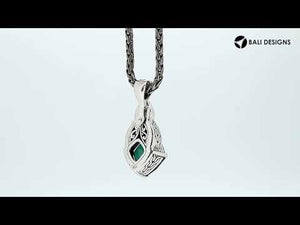 Sterling Silver Leaf Design Green Quartz And Cubic Zirconia Pendant