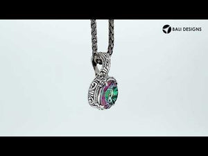 Wholesale sterling silver Mystic Topaz Quartz round pendant with Balinese handicraft design and antique finish handcrafted in Bali