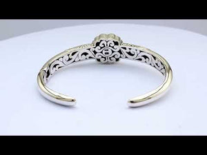 Wholesale Sterling Silver With 18K Gold Diamond Floral Mandala Engraved Cuff Bracelet