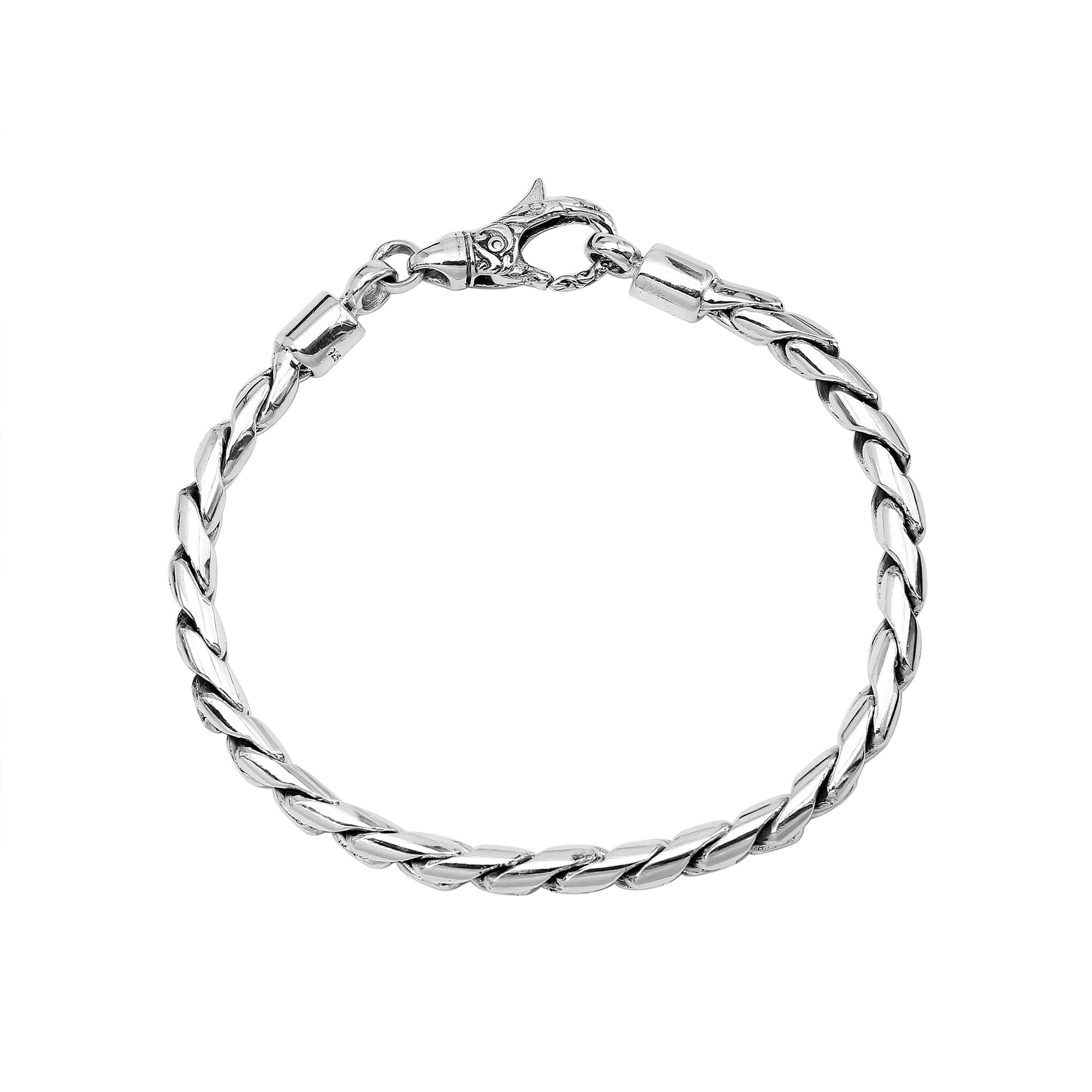 Sterling Silver Bali Handcrafted Solid Link Chain Bracelet With Secure Lobster Lock.