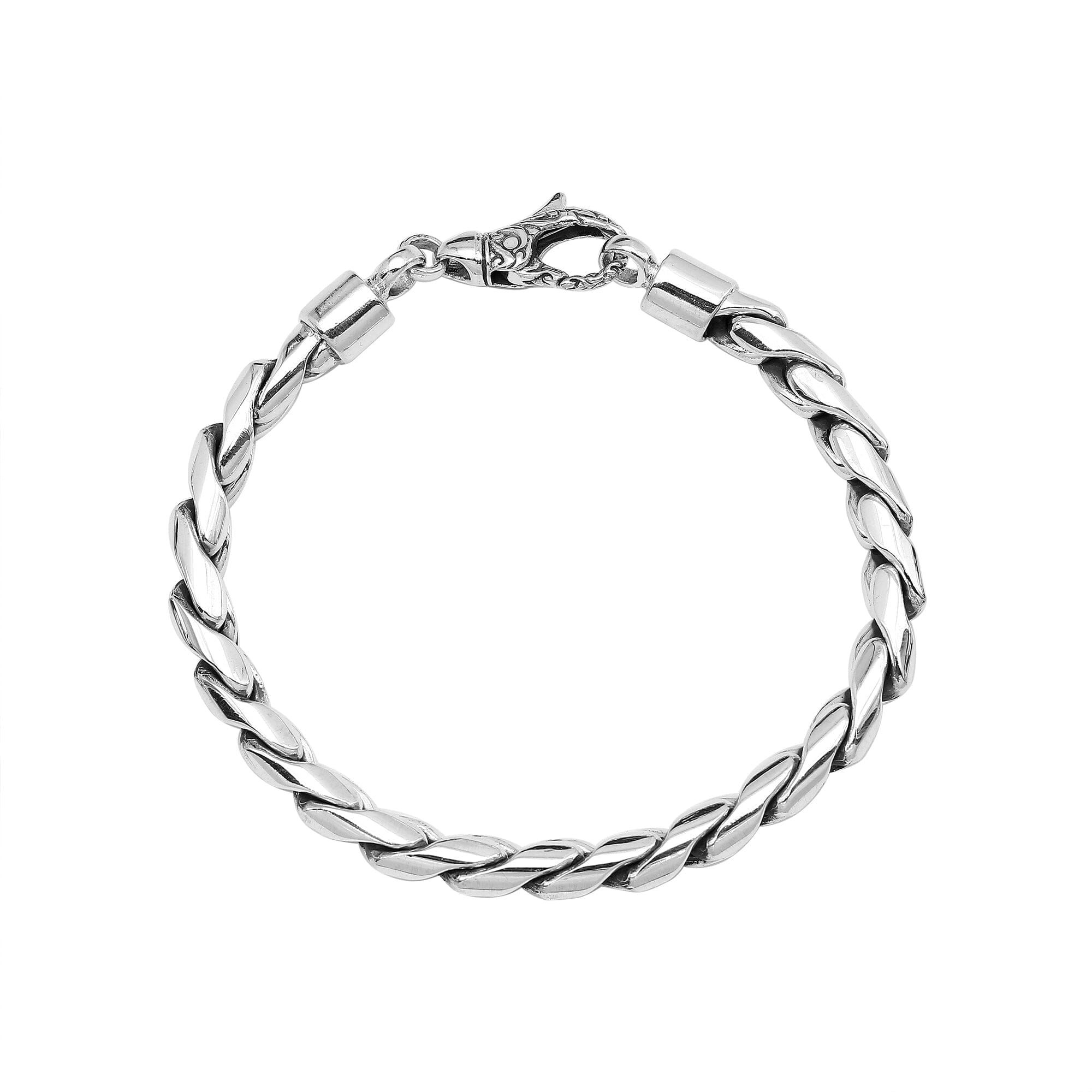 Sterling Silver Bali Handcrafted Heavy Link Chain Bracelet With Secure Lobster Lock.