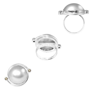 Sterling Silver Ring With Mabe Pearl And Citrine Quartz, Minimalist Designer Ring, Mirror Polished Antique Finish